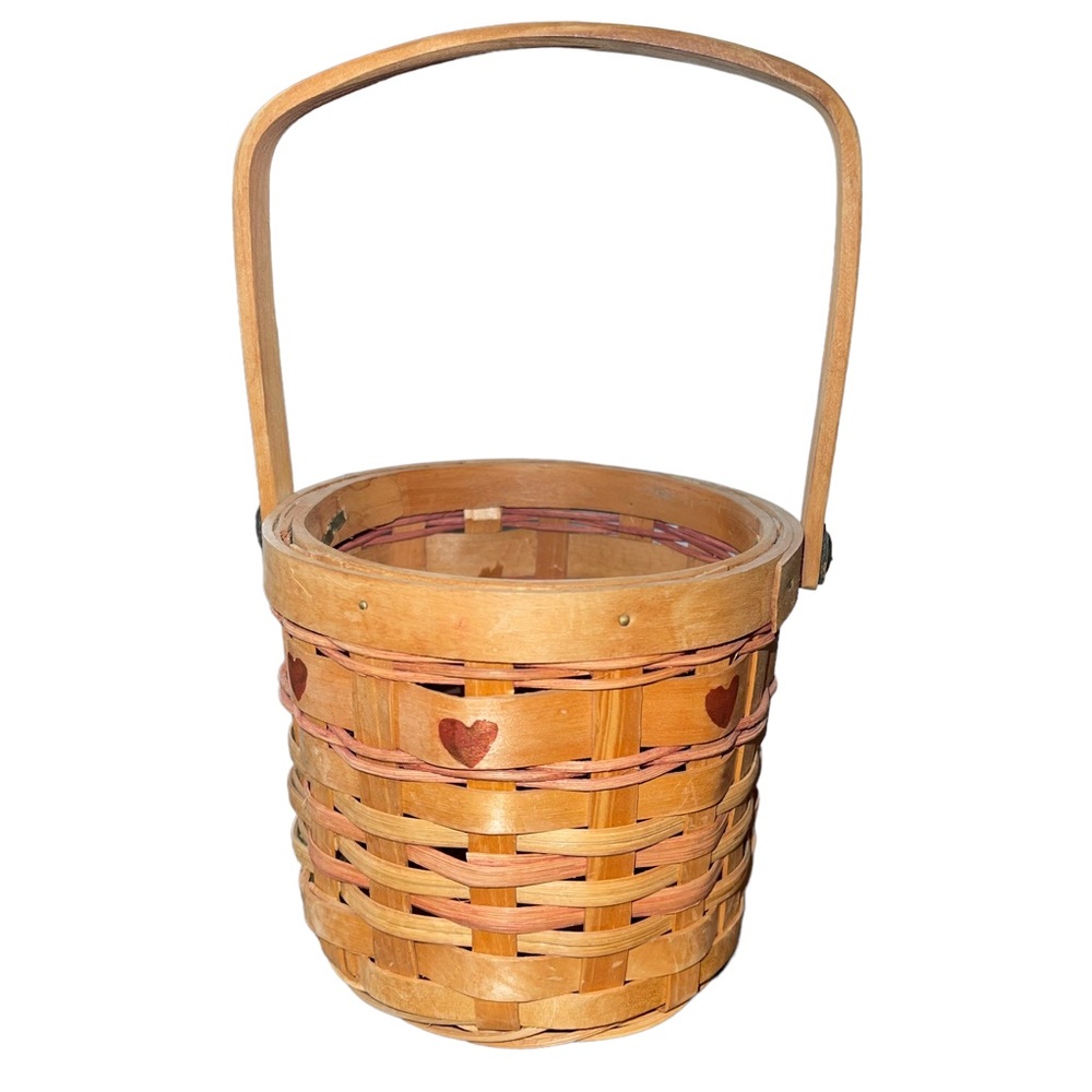 Vtg Hand-woven Basket 8” Tall x 5” wide Round Handled.